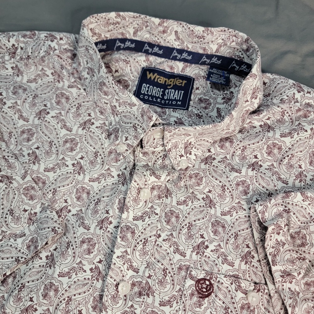 Wrangler George Straight Collection Shirt Mens 3XL Maroon Pasiley All Over Print